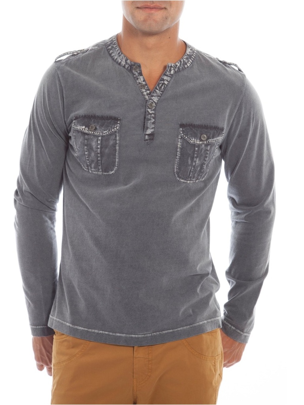 Affliction Men's Long-Sleeve Henley in Washed Charcoal